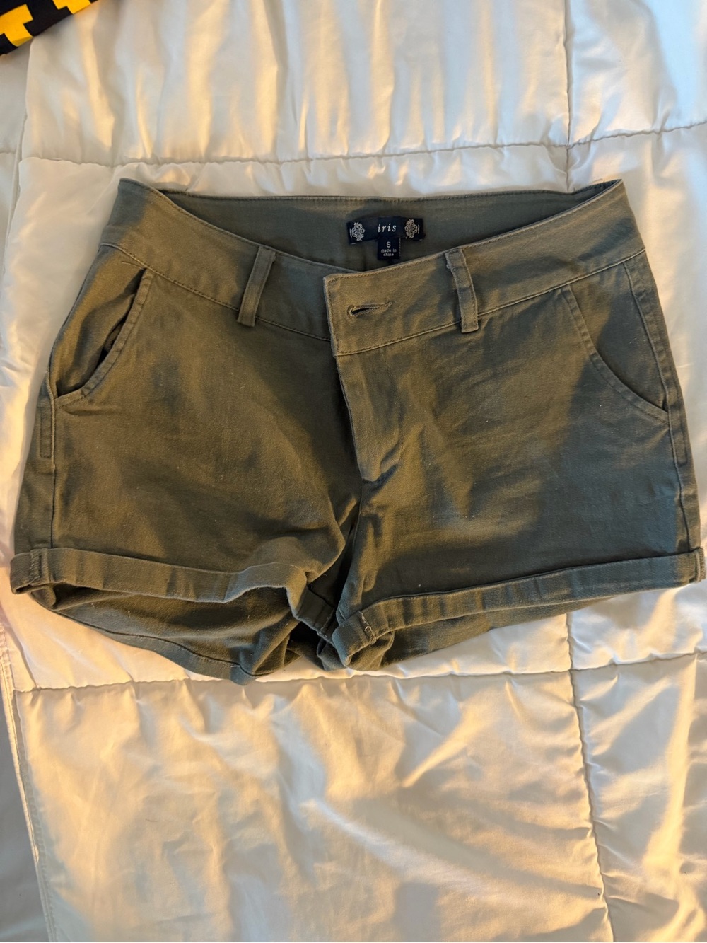 iris Olive Green Cuffed Women's Jean Shorts